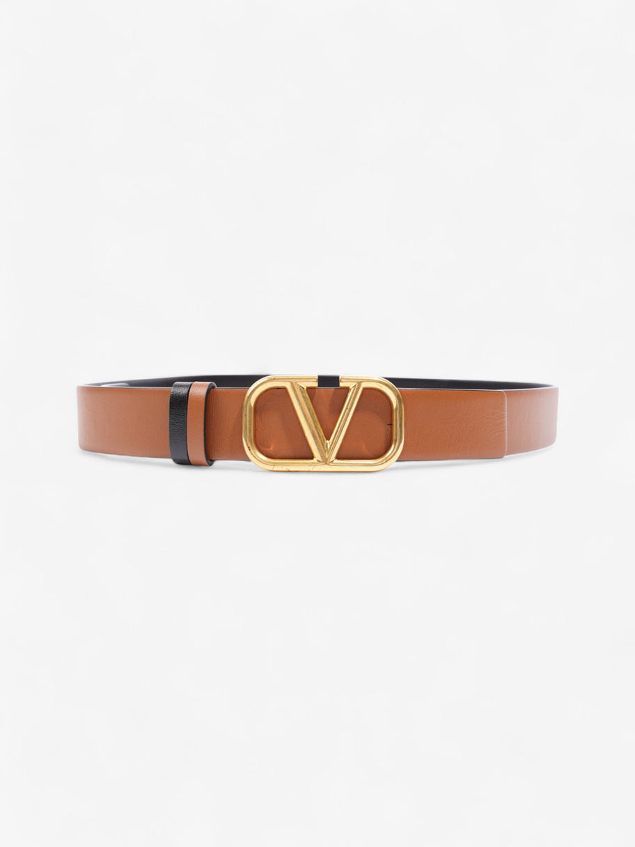 Valentino V Logo Reversible Belt Brown / Black / Gold Leather 80cm / 32