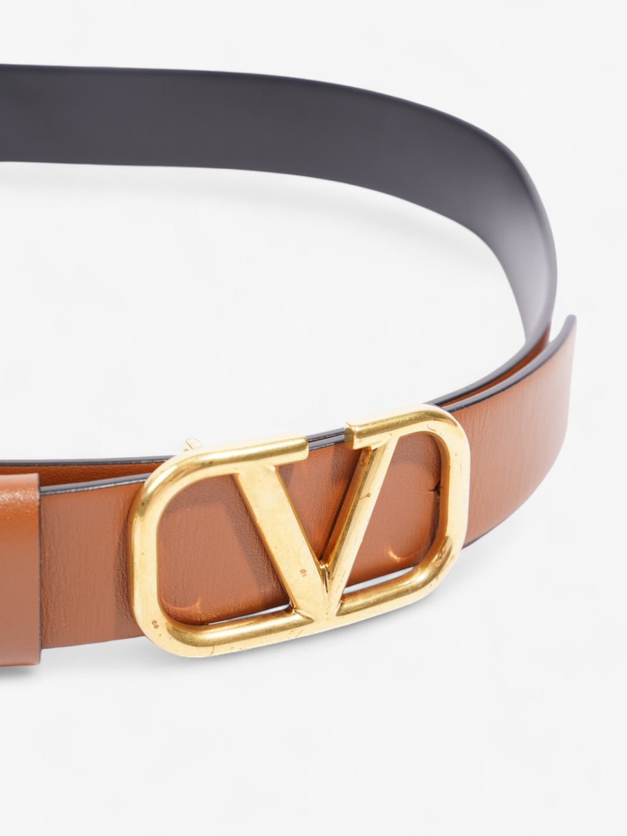 Valentino V Logo Reversible Belt Brown / Black / Gold Leather 80cm / 32