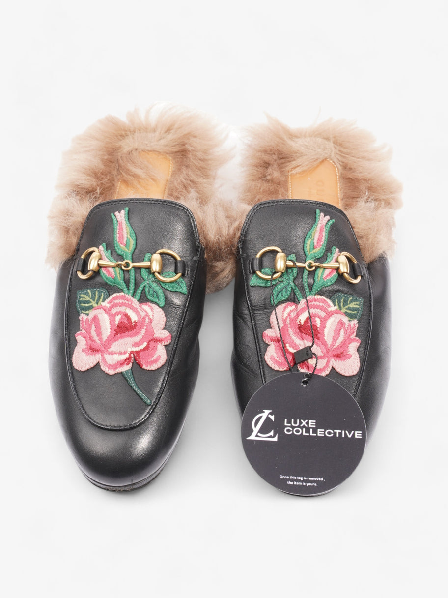 Gucci Princetown Rose Embroidered Horsebit Mules Black / Pink Leather EU 37 UK 4 Image 10