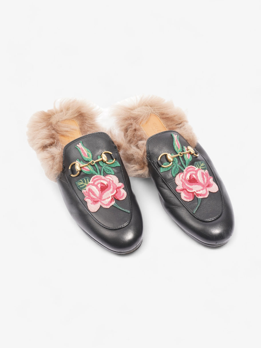 Gucci Princetown Rose Embroidered Horsebit Mules Black / Pink Leather EU 37 UK 4 Image 8