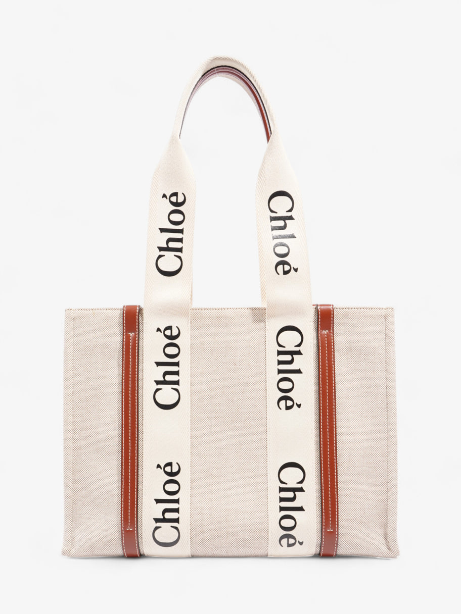 Chloe Woody Tote Beige / Brown Cotton Medium Image 1