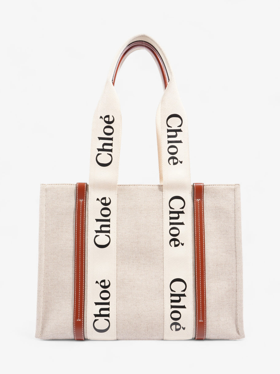 Chloe Woody Tote Beige / Brown Cotton Medium Image 3