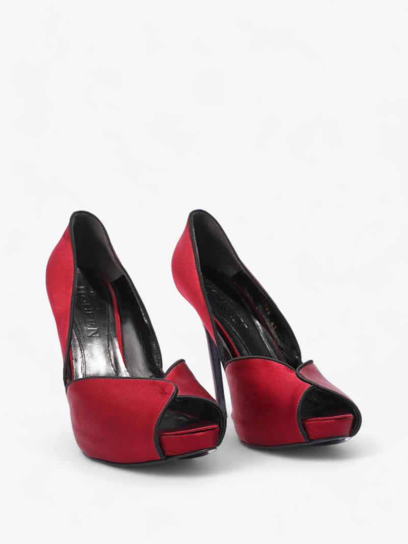  Alexander McQueen Peep Toe Heel 130 Red Satin EU 41 UK 8