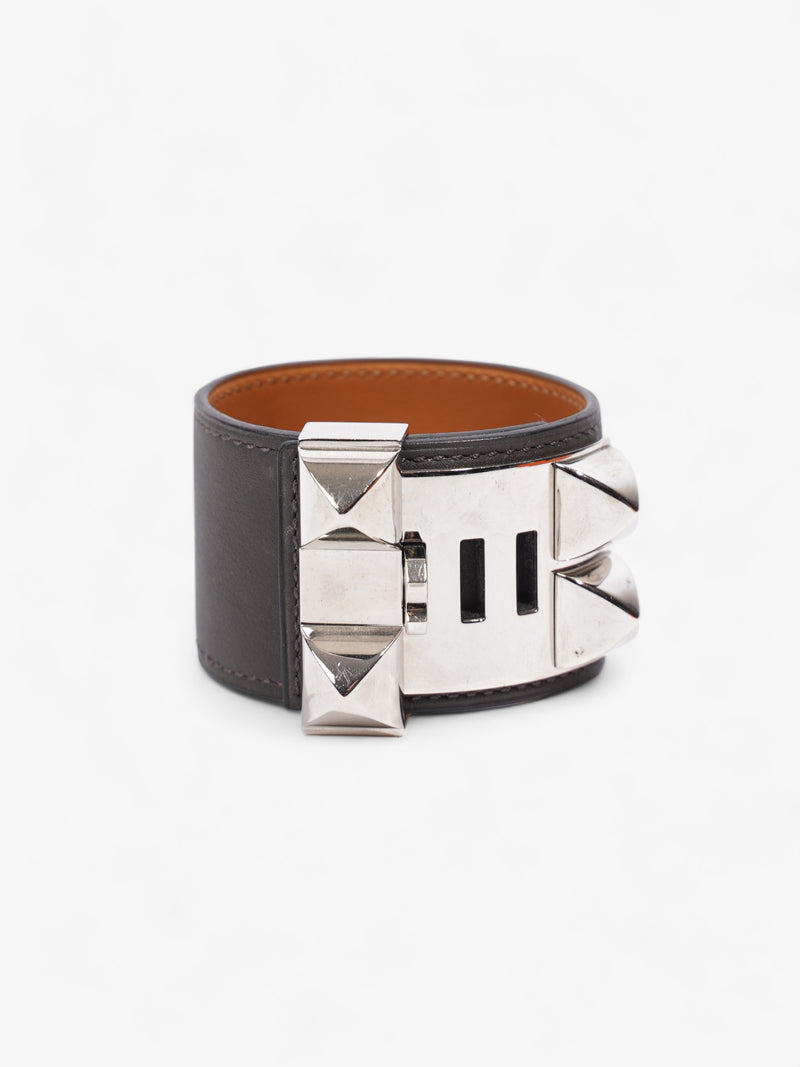  Hermes Collier De Chien Bracelet Black / Silver Leather Small