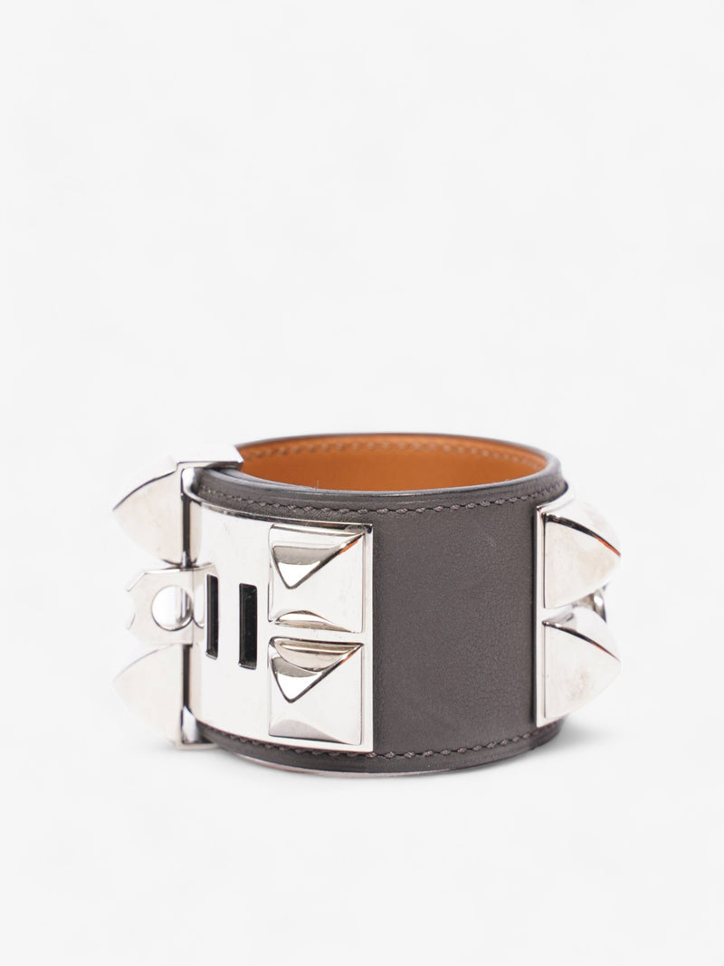  Hermes Collier De Chien Bracelet Black / Silver Leather Small