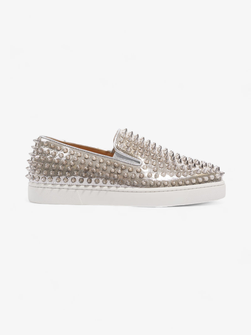  Christian Louboutin Roller-Boat Silver Leather EU 39 UK 6