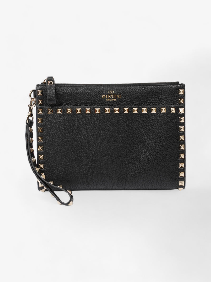  Valentino Rockstud Flat Pouch Black Leather