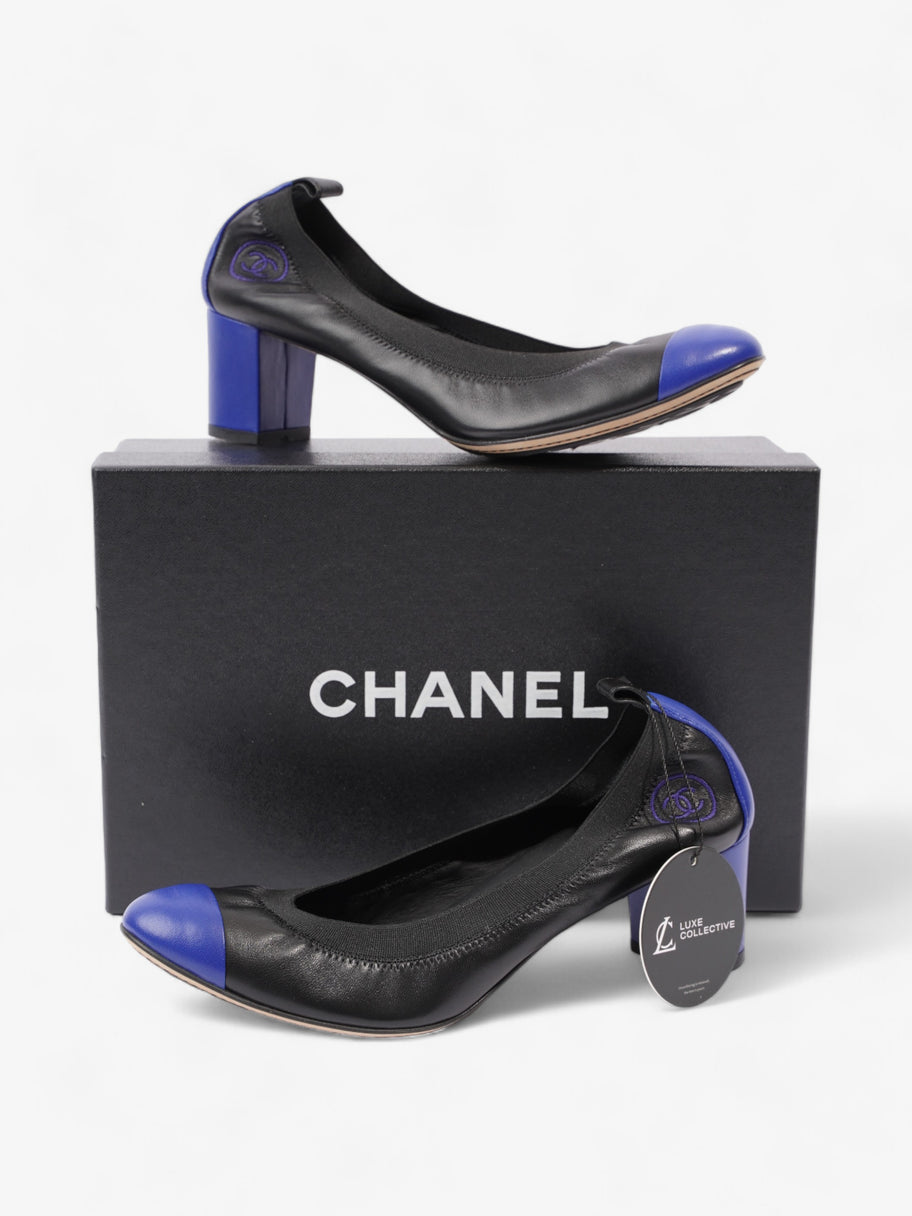 Chanel CC Ballerina Platform Pumps 50 Black / Blue Leather EU 39.5 UK 6.5 Image 10