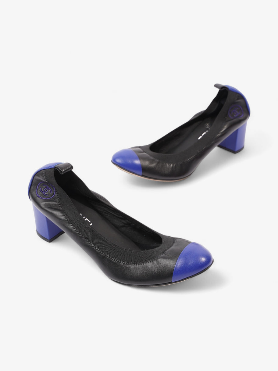 Chanel CC Ballerina Platform Pumps 50 Black / Blue Leather EU 39.5 UK 6.5 Image 9