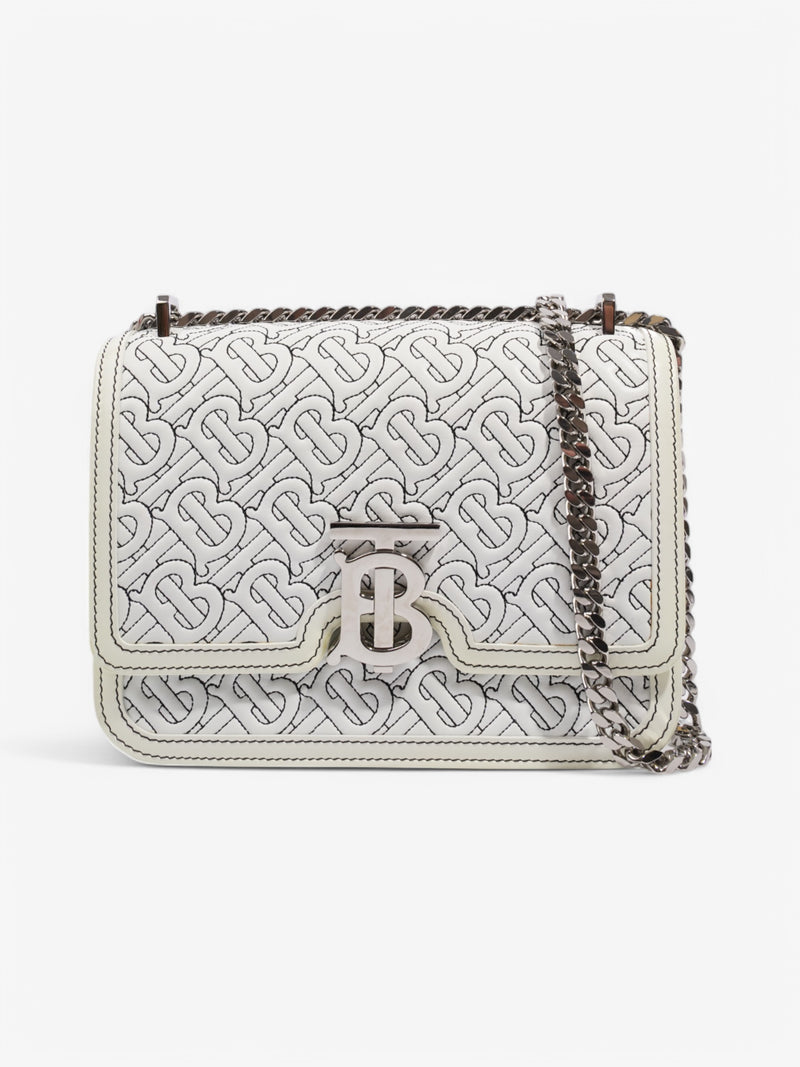  Burberry TB Chain Bag Optic White / Black Lambskin Leather Small