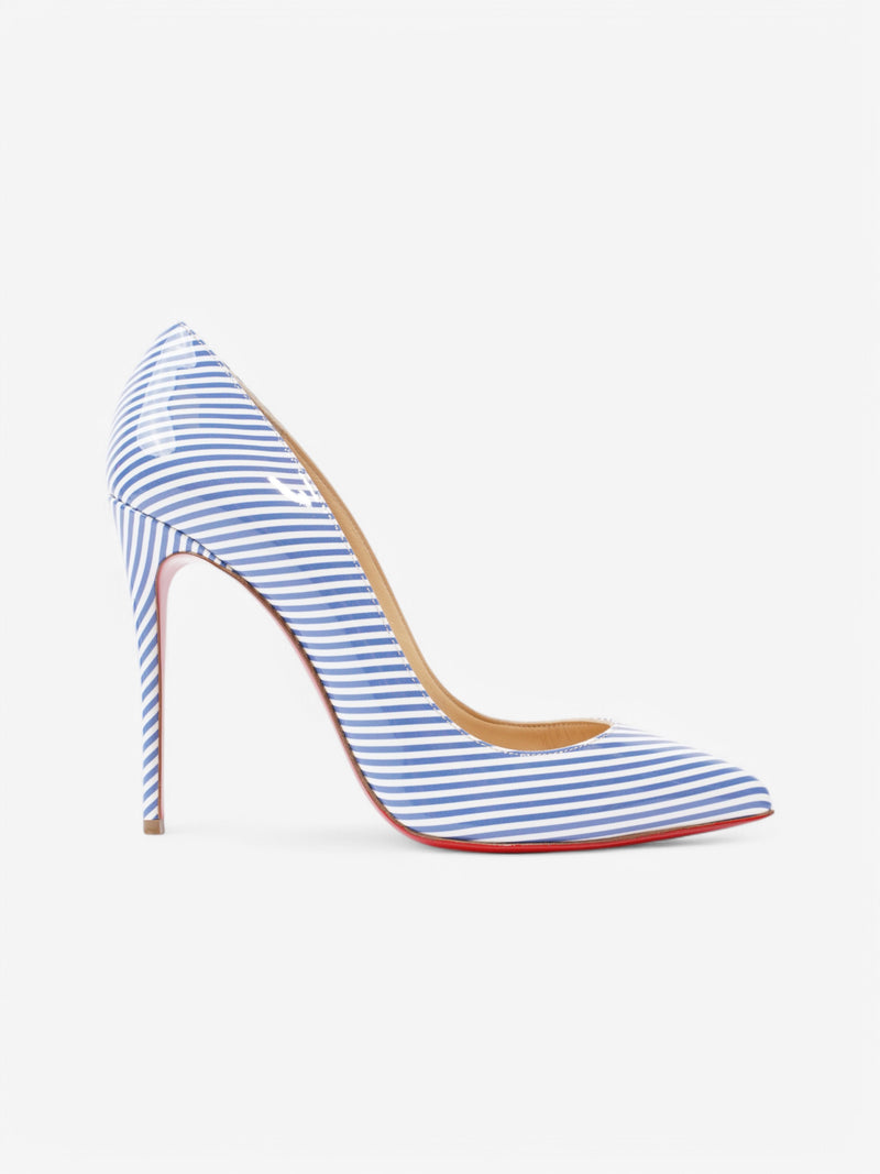  Christian Louboutin Pigalle Follies  100 White  / Blue Patent Leather EU 39 UK 6