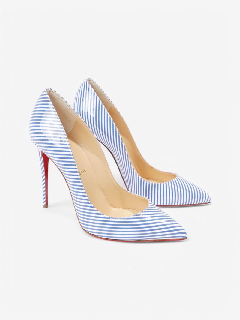  Christian Louboutin Pigalle Follies  100 White  / Blue Patent Leather EU 39 UK 6