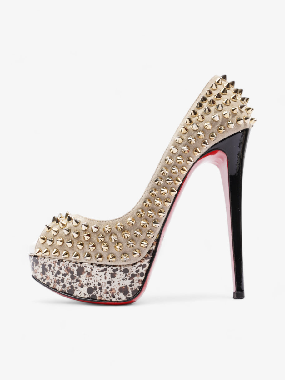 Christian Louboutin Lady Peep Spikes  150 Beige / Gold Suede EU 36.5 UK 3.5 Image 5