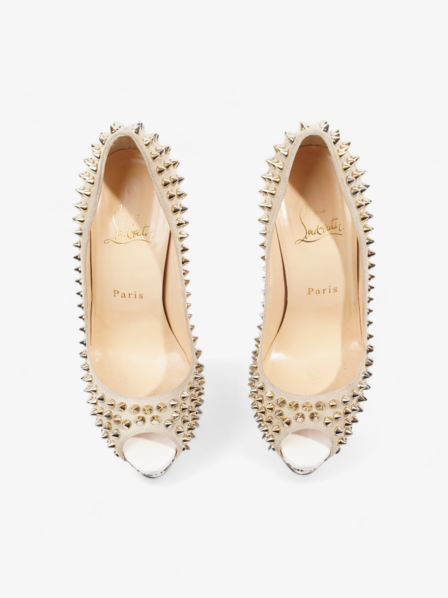 Christian Louboutin Lady Peep Spikes  150 Beige / Gold Suede EU 36.5 UK 3.5 Image 8